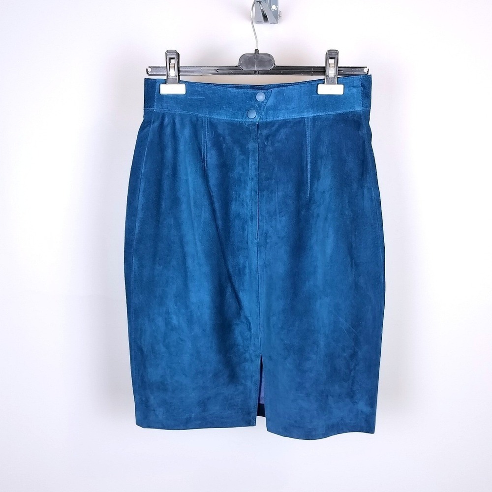 Vintage Danier Suede High Waisted‎ Pencil Skirt Size 8 Blue Made in Canada